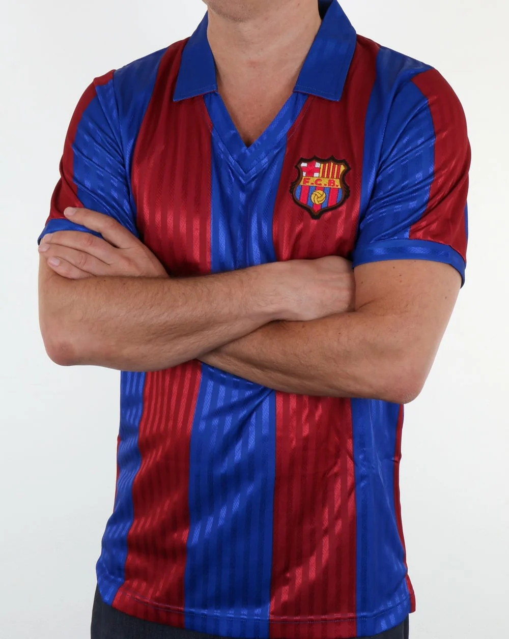 80s Casual Classics Barcelona 1992 Retro Football Shirt Red Blue - Image 3