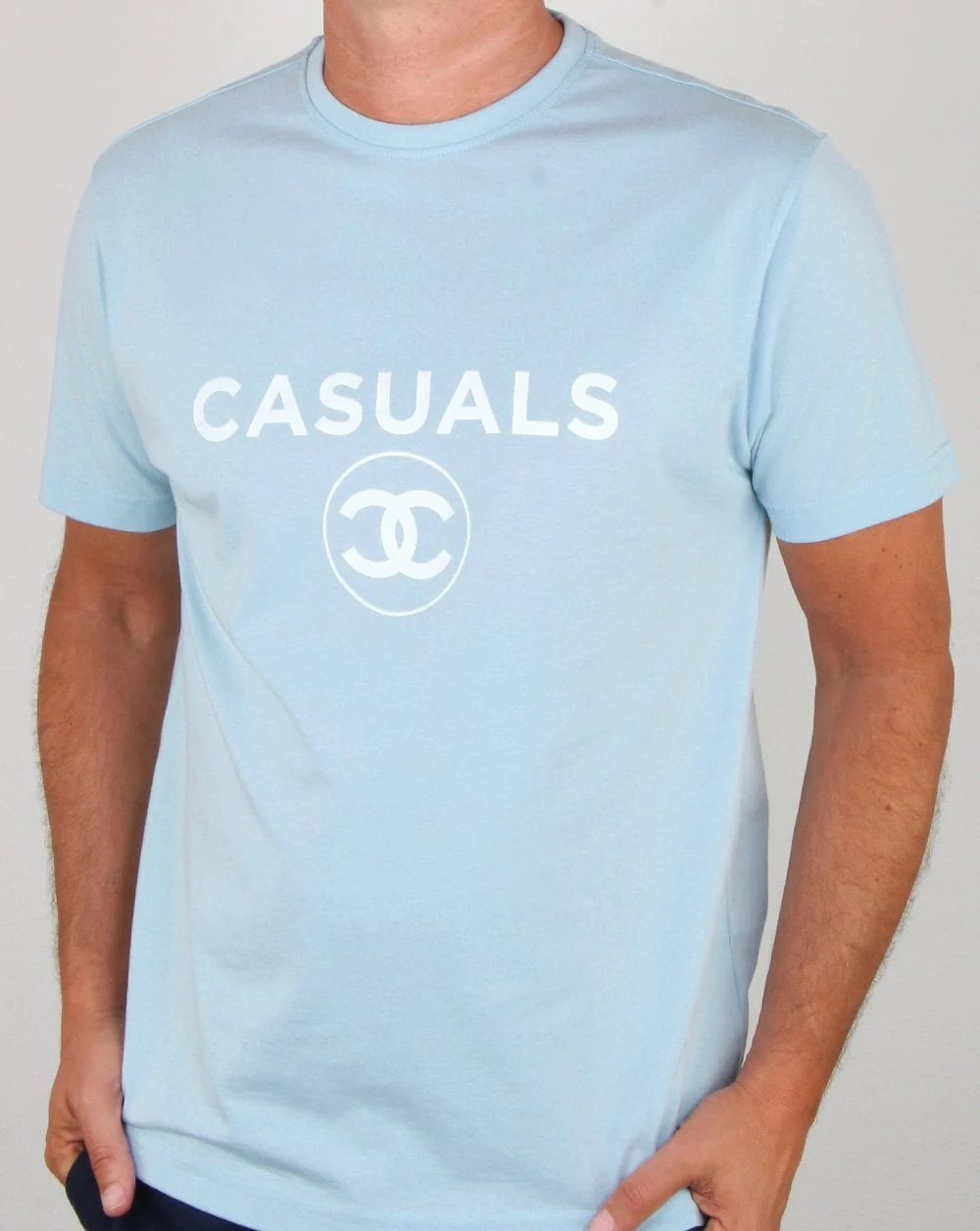 80s Casual Classics Fashion Casual T Shirt Sky Blue - Image 3