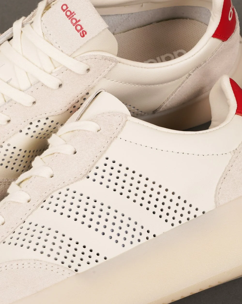 Adidas Barreda Leather Trainers Off White/Scarlet - Image 3