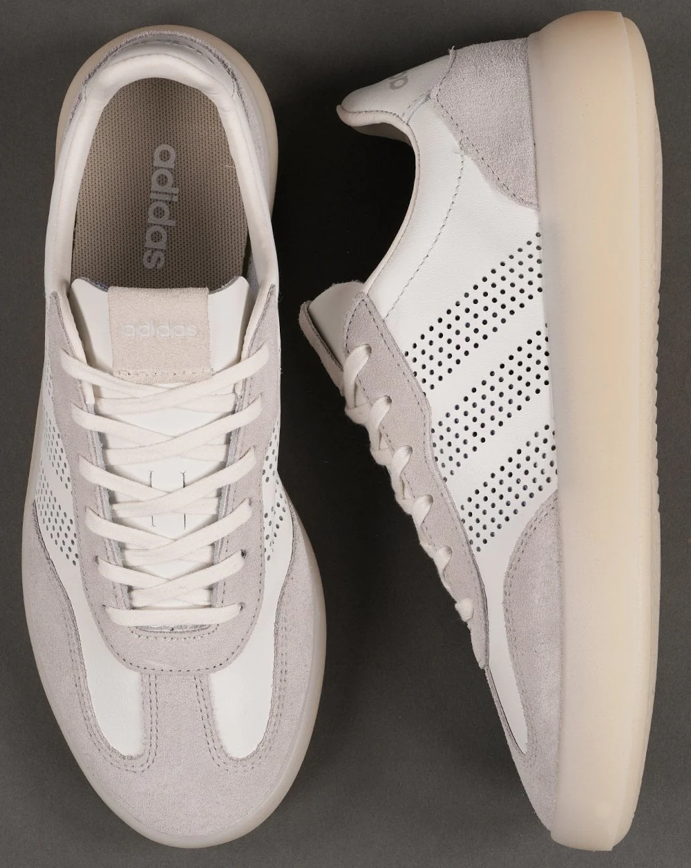 Adidas Barreda Leather Trainers White/ Grey ice sole - Image 4