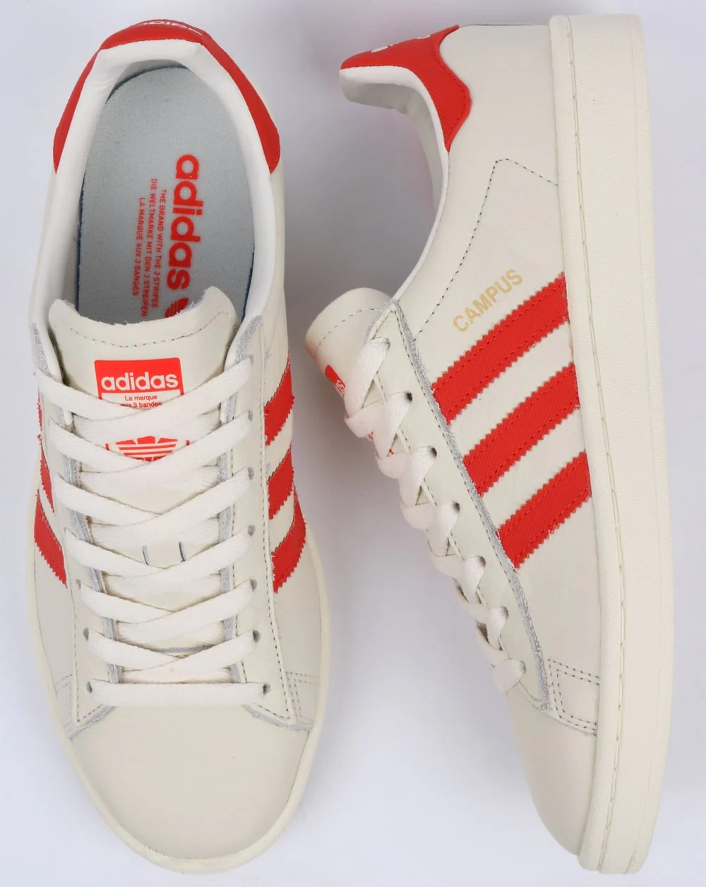 Adidas Campus Leather Trainers Off White/Orange - Image 2