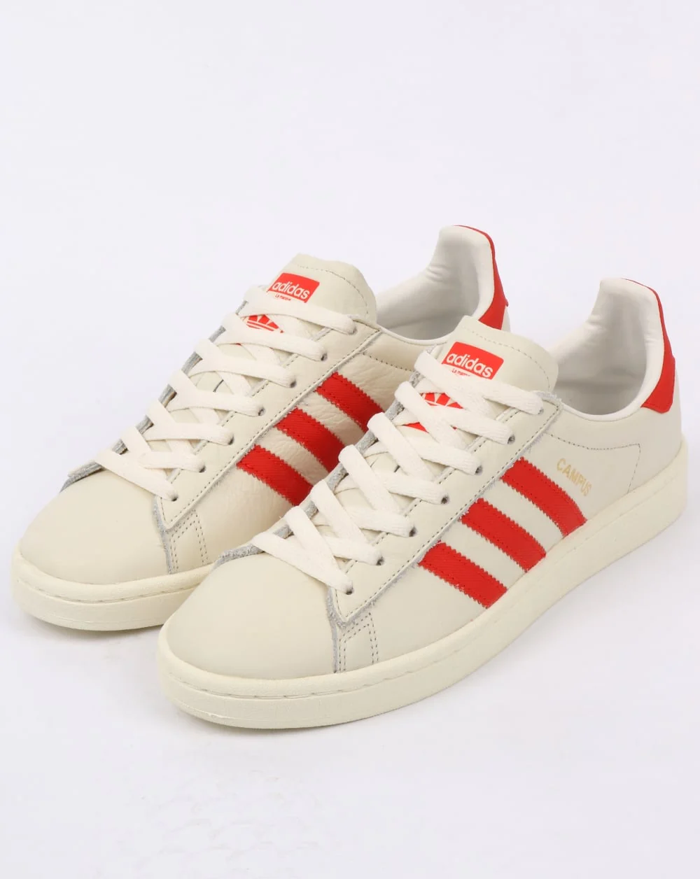 Adidas Campus Leather Trainers Off White/Orange - Image 3