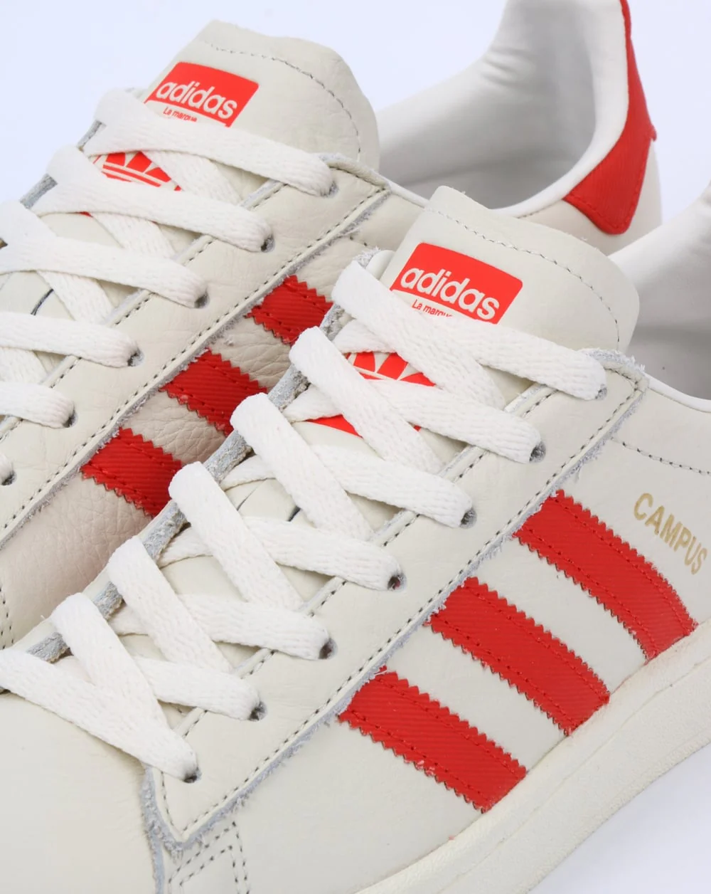 Adidas Campus Leather Trainers Off White/Orange - Image 4