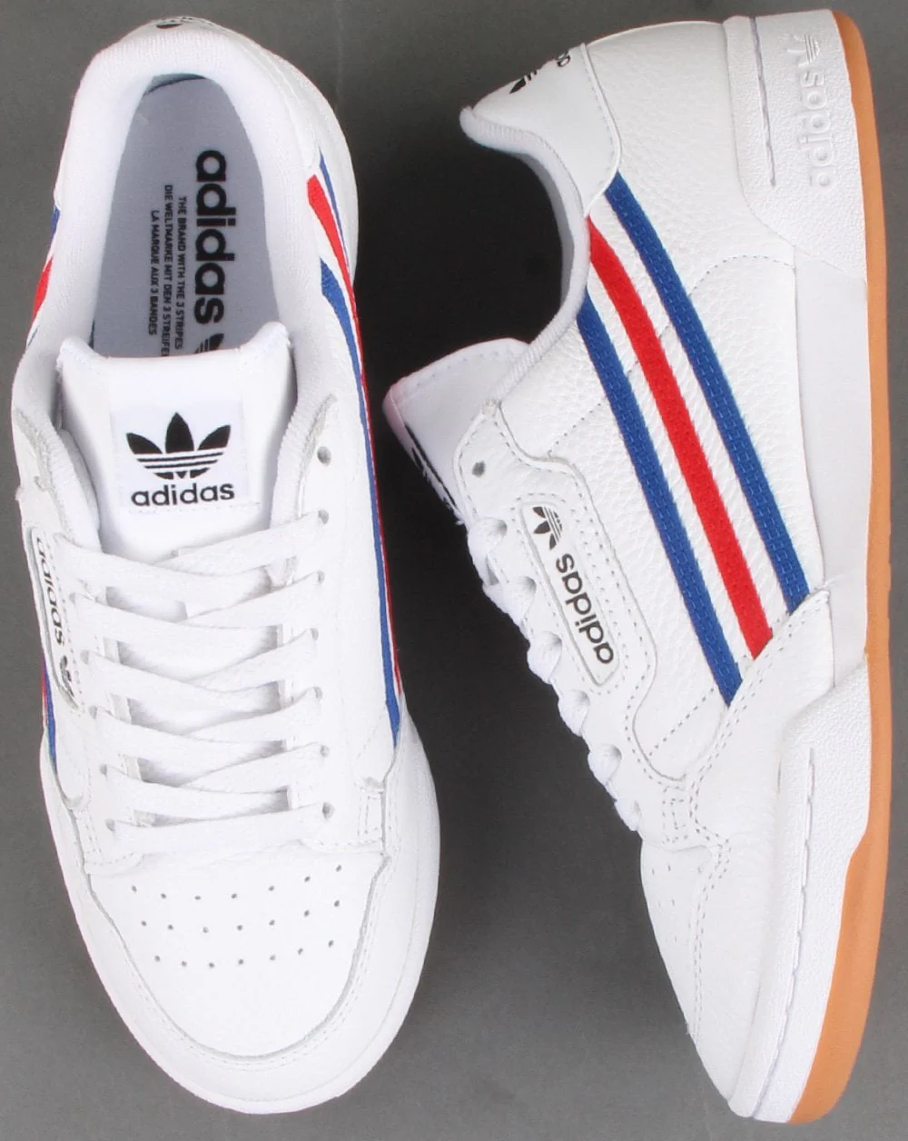 Adidas Continental 80 Trainers White/Royal/Red stripes - Image 3