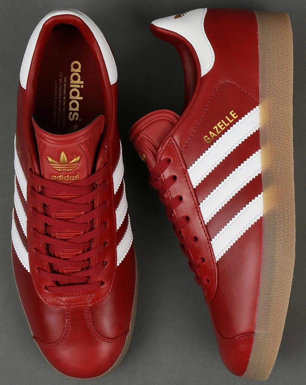 Adidas Gazelle Leather Trainers Oxblood Red/White/gum - Image 3