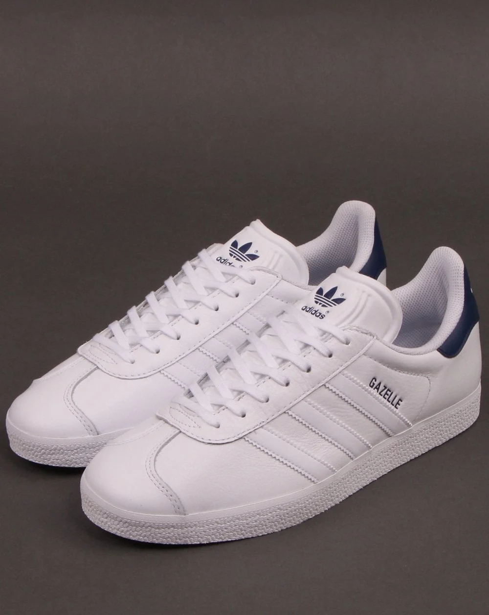 Adidas Gazelle Leather Trainers White/Navy - Image 3