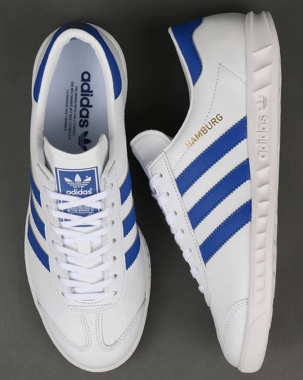 Adidas Hamburg Leather Trainers White/Bold Blue - Image 2