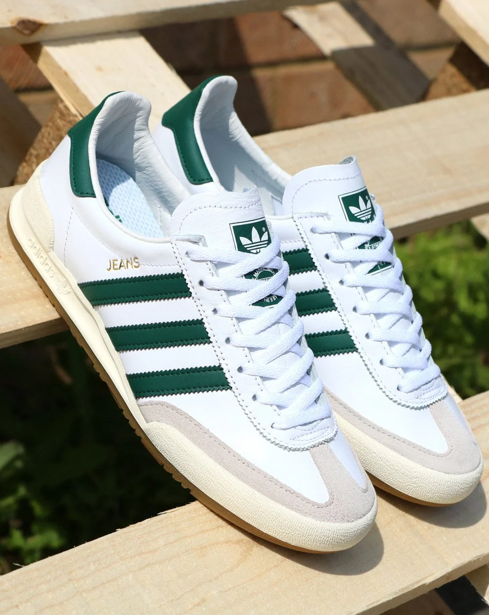 Adidas Jeans Leather Trainers White/Green