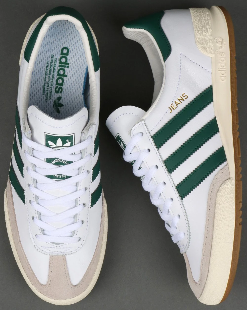 Adidas Jeans Leather Trainers White/Green - Image 3