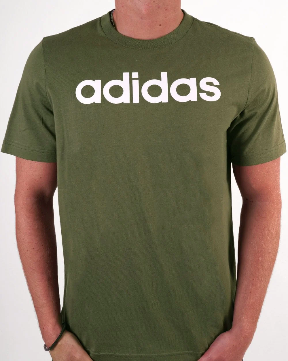 Adidas Linear Logo T Shirt Olive Green - Image 2