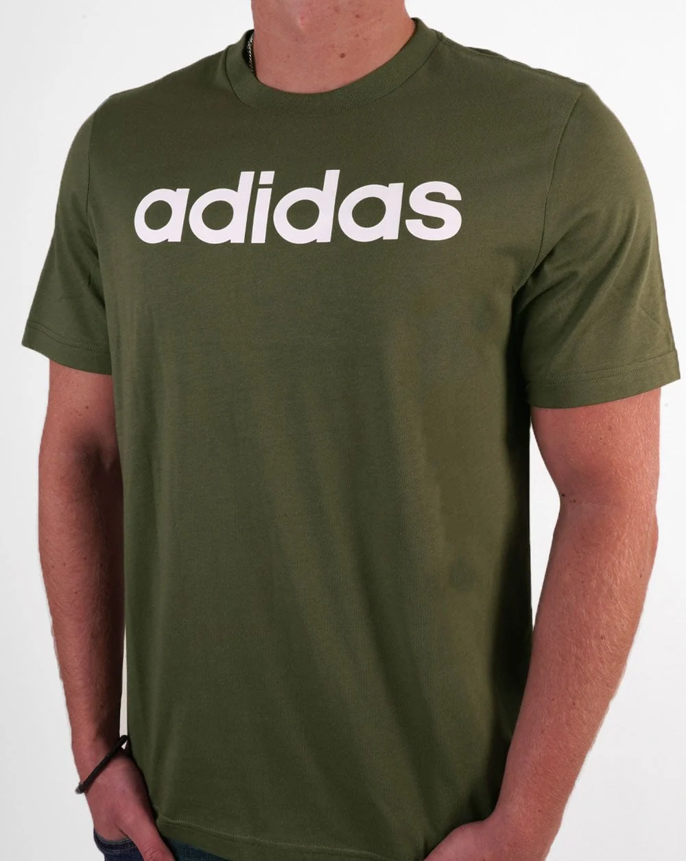 Adidas Linear Logo T Shirt Olive Green - Image 3
