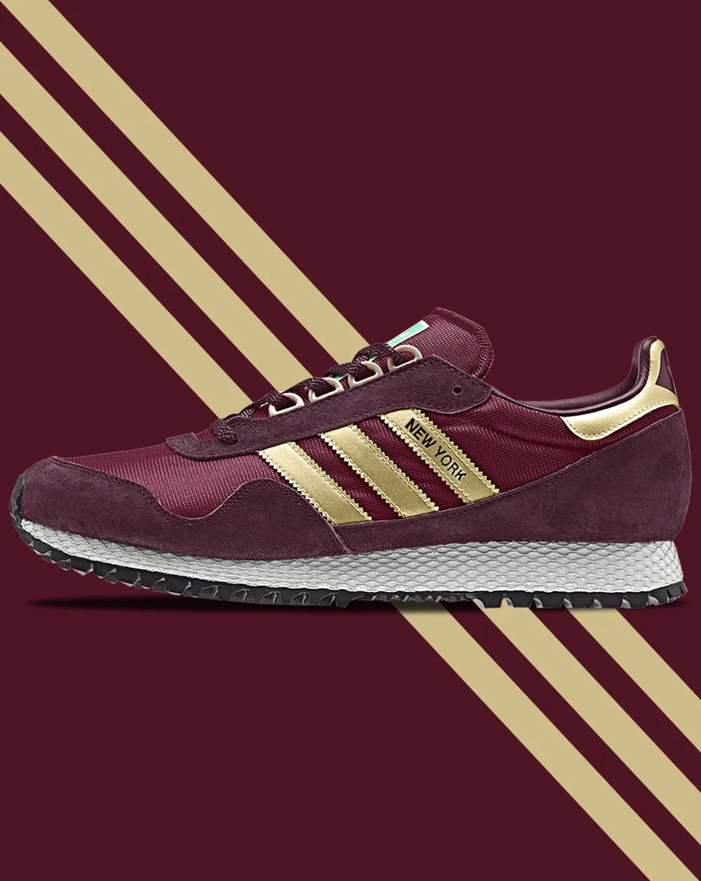 Adidas New York Trainers Burgundy/Gold - Image 3