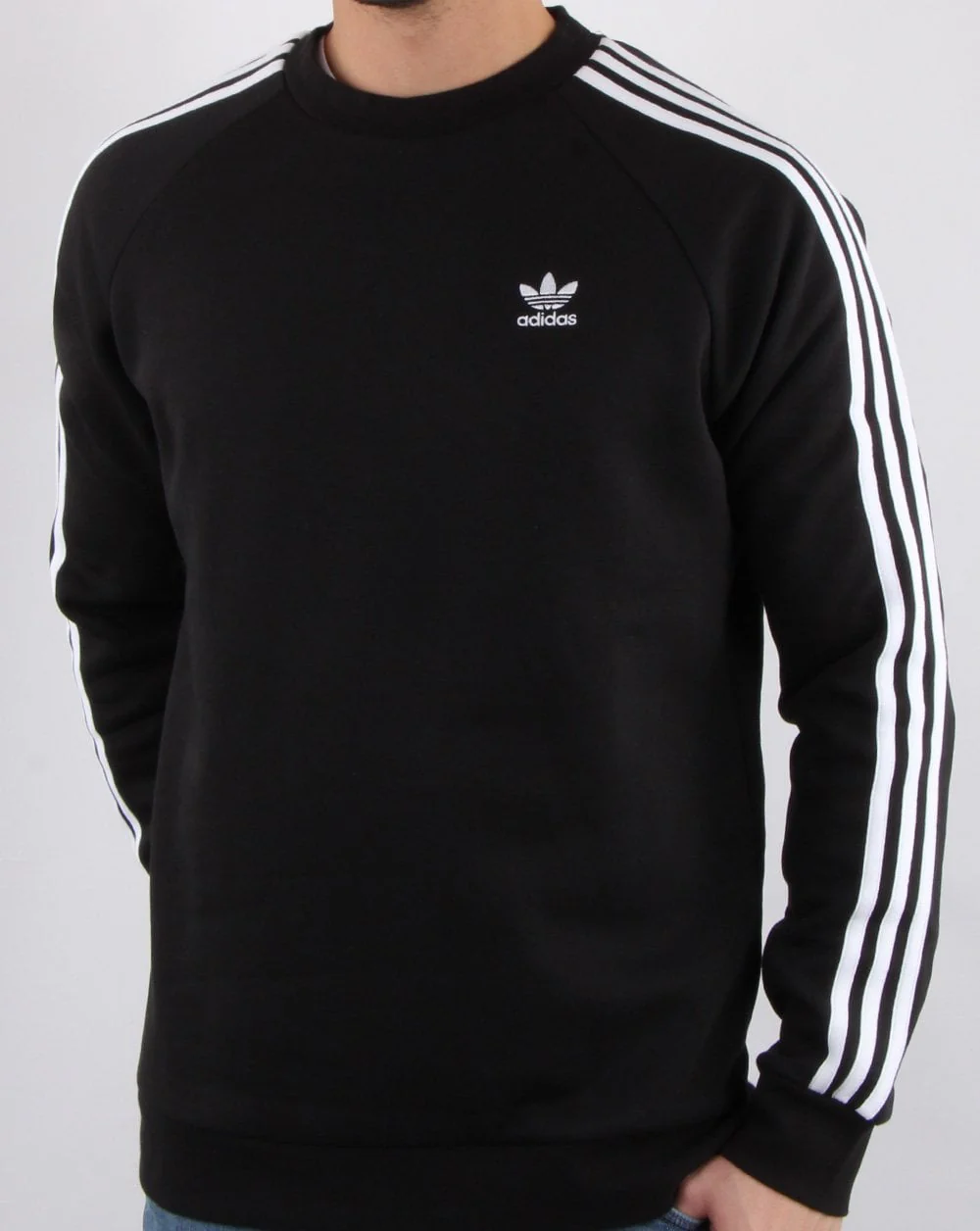 Adidas Originals 3 Stripes Crew Sweat Black - Image 3