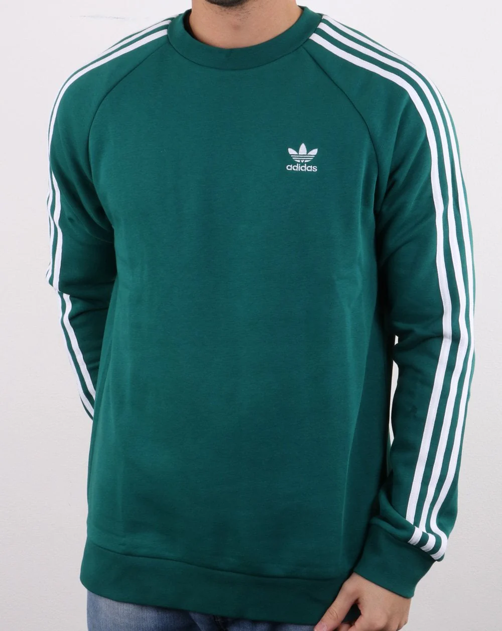Adidas Originals 3 Stripes Crew Sweat Green - Image 2