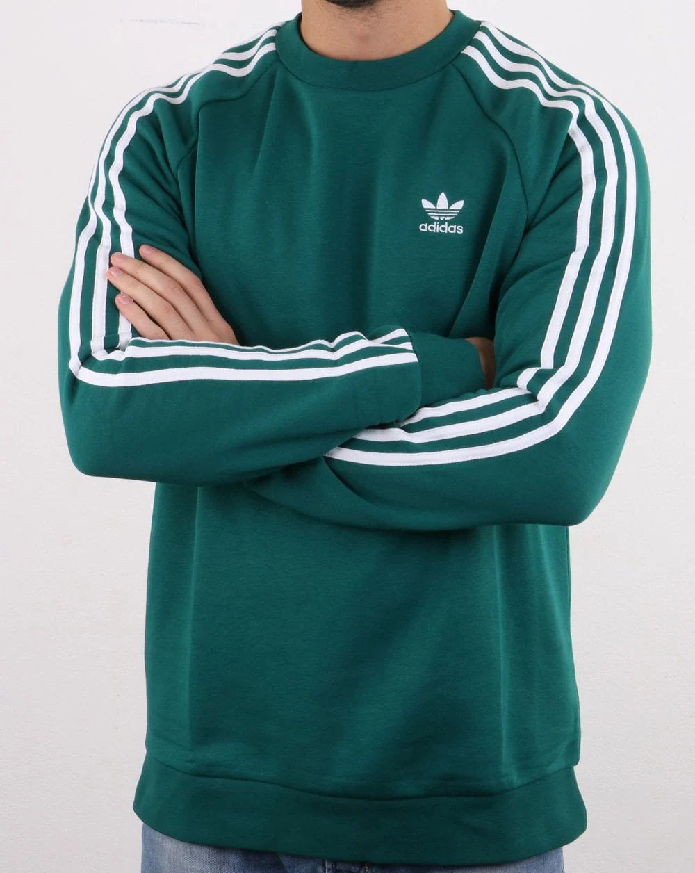 Adidas Originals 3 Stripes Crew Sweat Green - Image 3