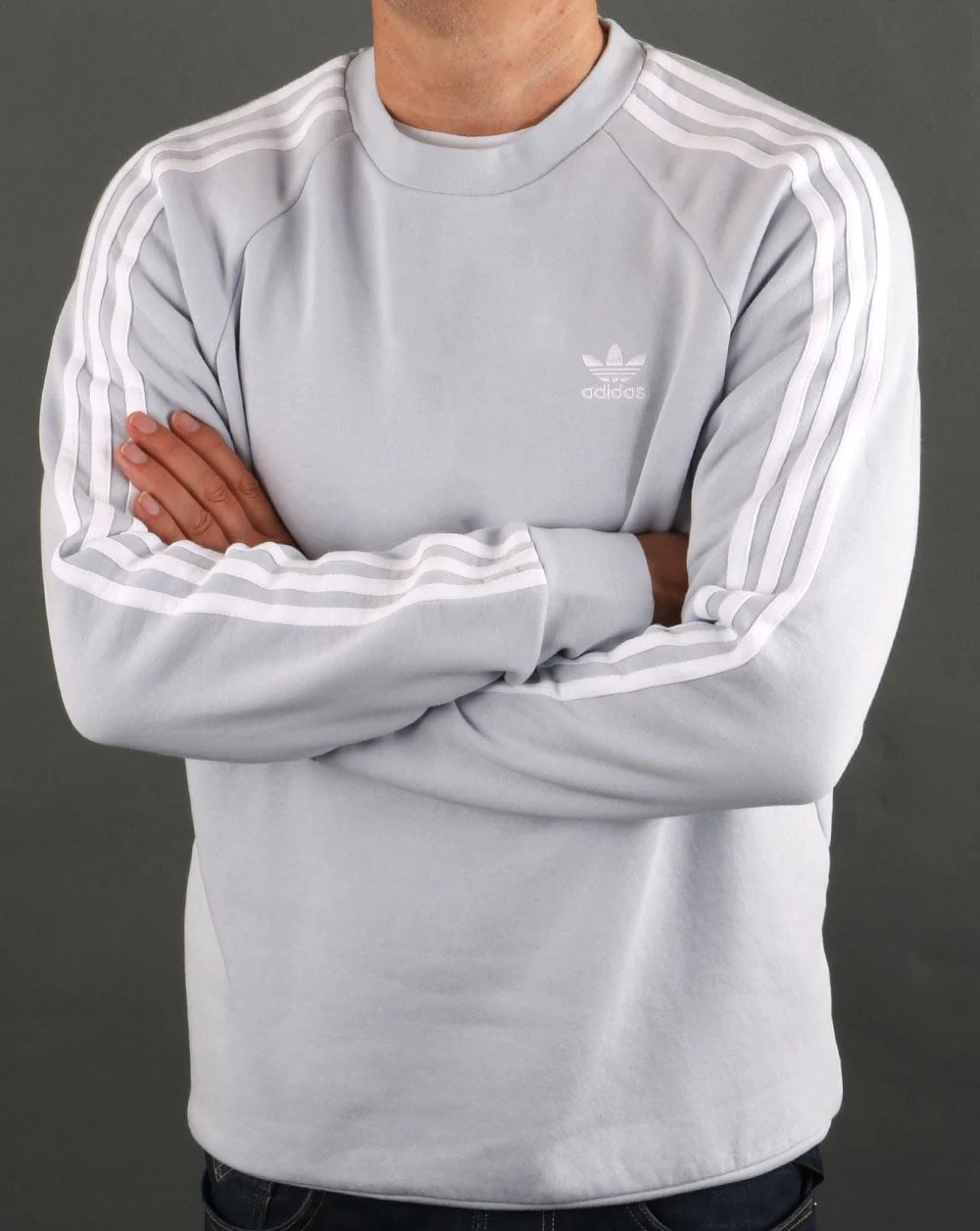 Adidas Originals 3 Stripes Crew Sweat Ice Blue - Image 3