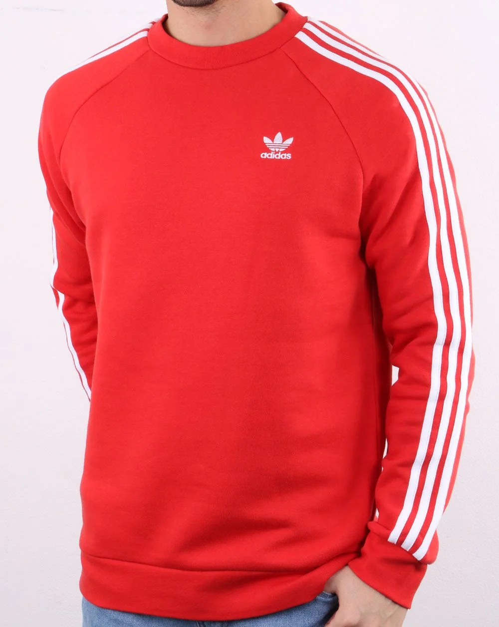 Adidas Originals 3 Stripes Crew Sweat Lush Red - Image 2