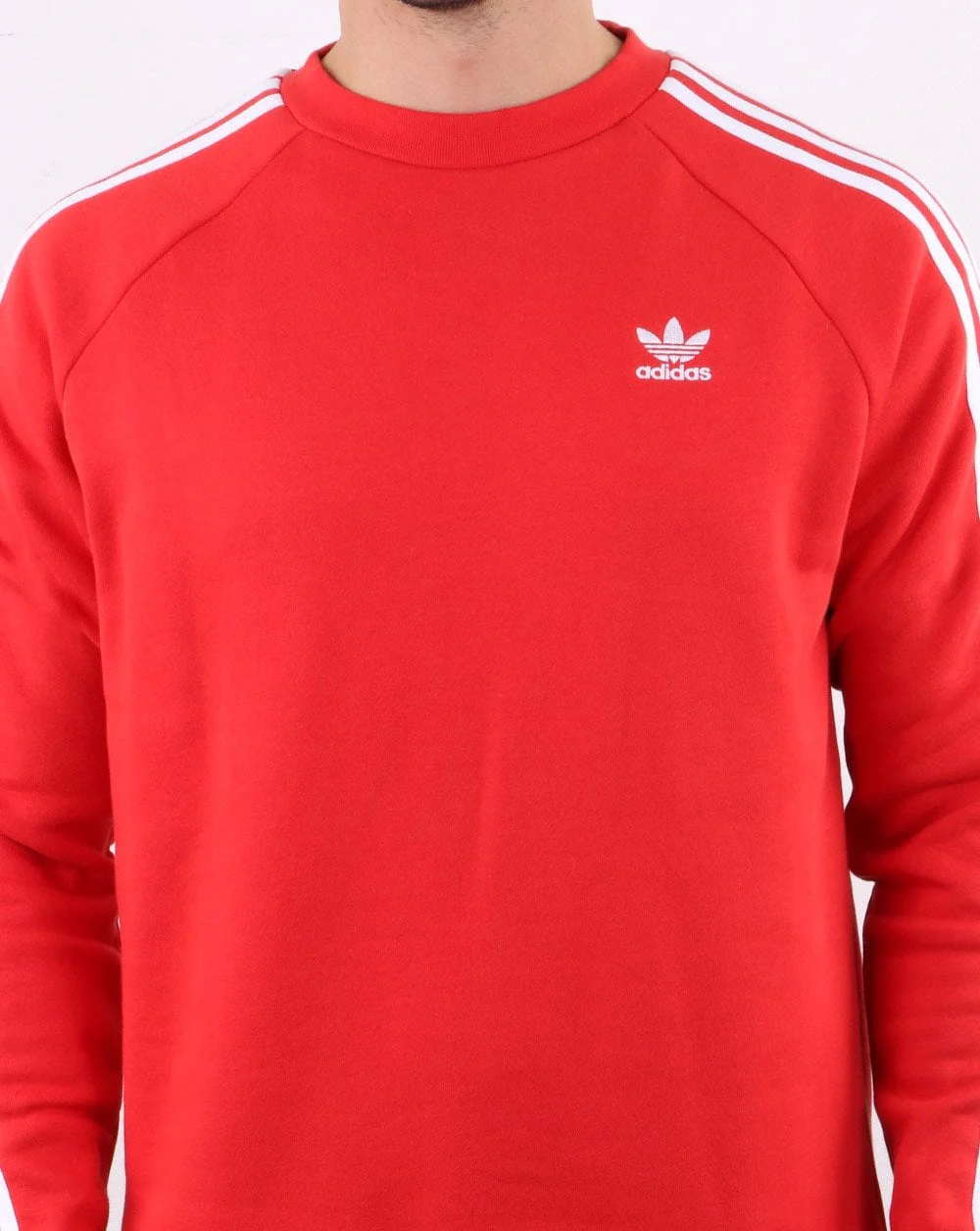 Adidas Originals 3 Stripes Crew Sweat Lush Red - Image 3