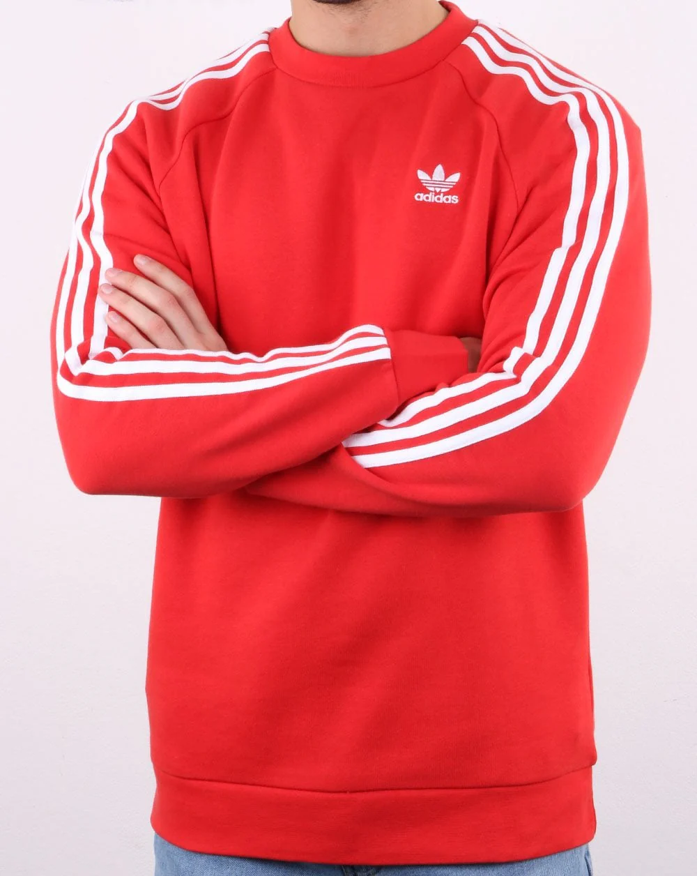 Adidas Originals 3 Stripes Crew Sweat Lush Red - Image 4