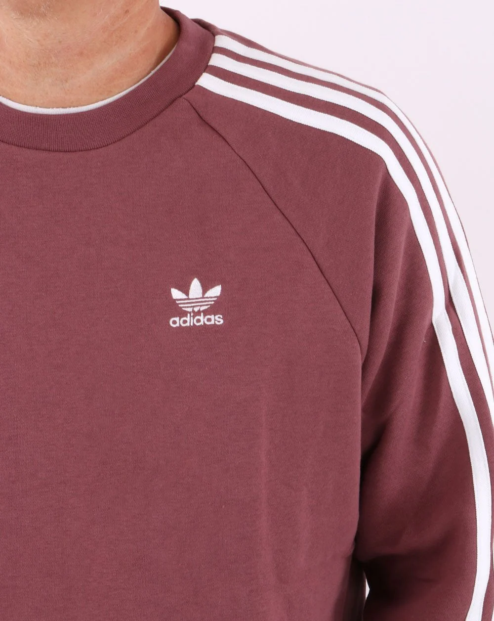 Adidas Originals 3 Stripes Crew Sweat Quiet Crimson - Image 2