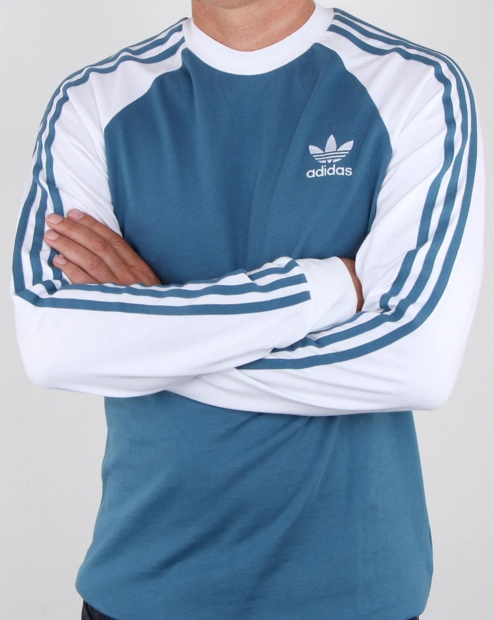 Adidas Originals 3 Stripes Long Sleeve T Shirt Blanch Blue - Image 3
