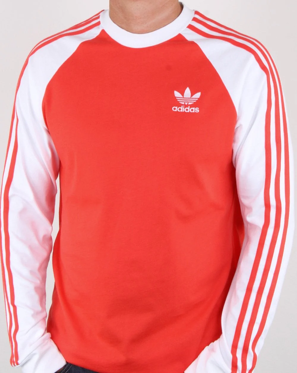 Adidas Originals 3 Stripes Long Sleeve T Shirt Bright Red