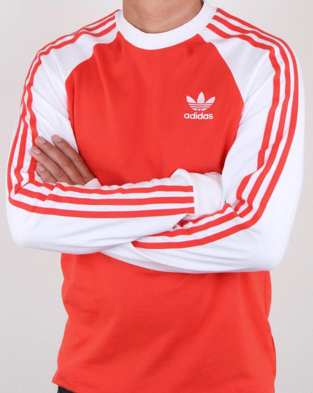 Adidas Originals 3 Stripes Long Sleeve T Shirt Bright Red - Image 3