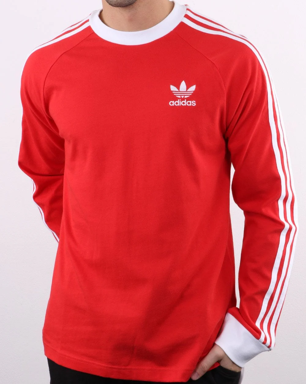 Adidas Originals 3-stripes Long Sleeved T Shirt Lush Red - Image 3