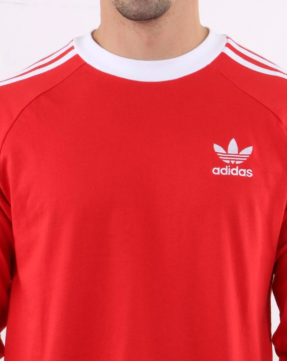 Adidas Originals 3-stripes Long Sleeved T Shirt Lush Red - Image 4