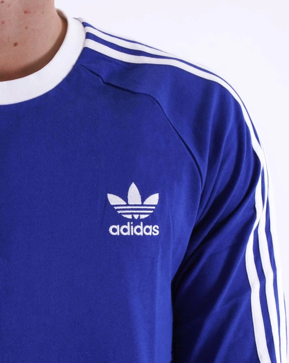 Adidas Originals 3 Stripes LS T Shirt Blue - Image 2