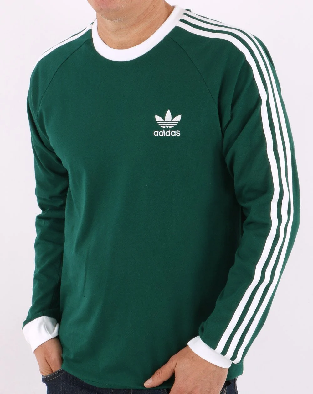 Adidas Originals 3 Stripes LS T Shirt Collegiate Green - Image 3
