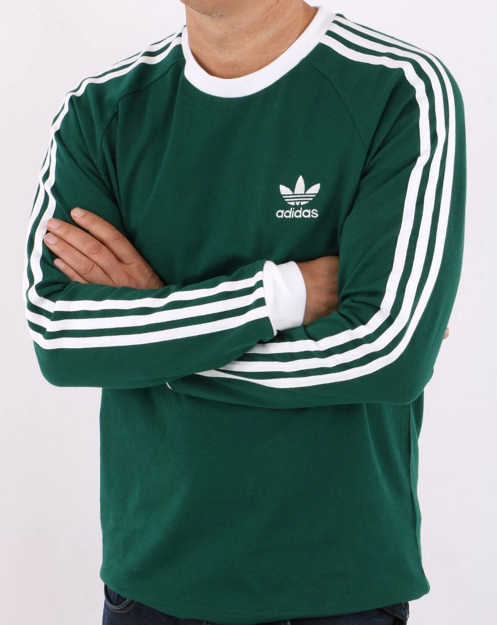 Adidas Originals 3 Stripes LS T Shirt Collegiate Green - Image 4