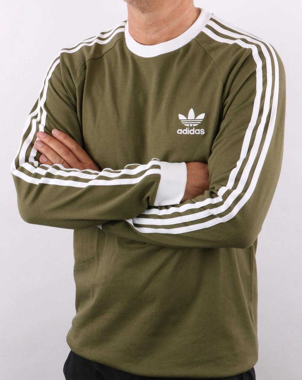 Adidas Originals 3 Stripes Ls T Shirt Khaki - Image 2