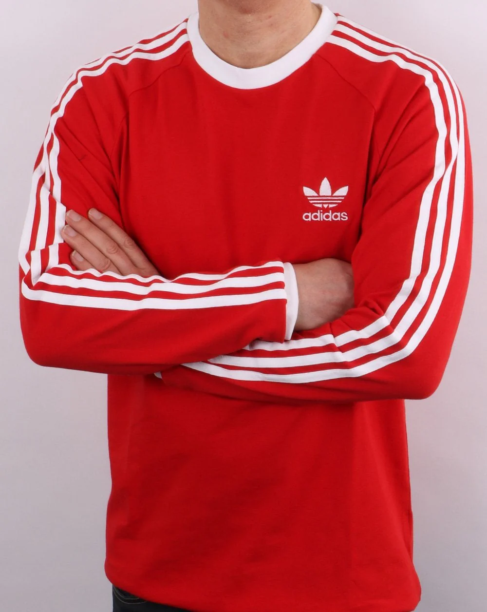 Adidas Originals 3 Stripes Ls T Shirt Scarlet Red - Image 2