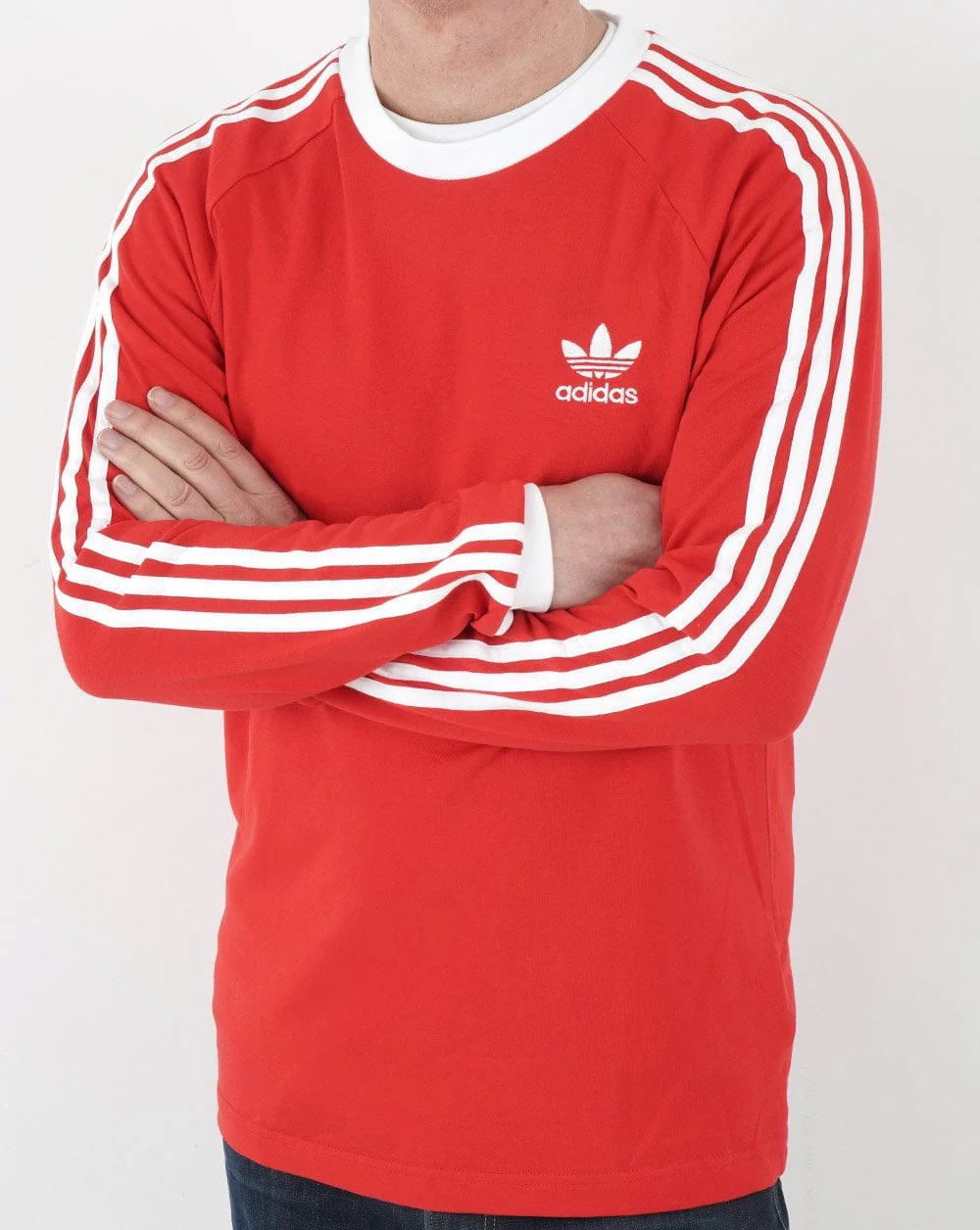 Adidas Originals 3 Stripes LS T Shirt Vivid Red - Image 3