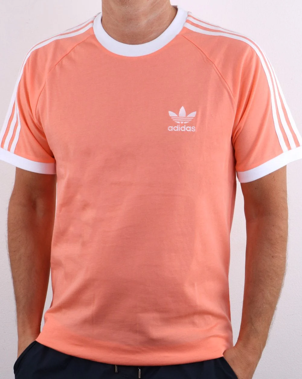 Adidas Originals 3 Stripes T Shirt Coral - Image 2
