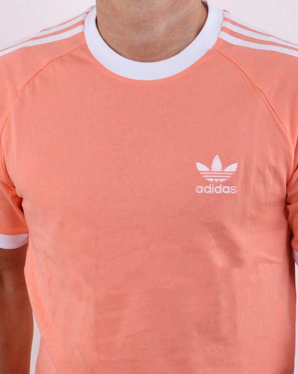 Adidas Originals 3 Stripes T Shirt Coral - Image 3