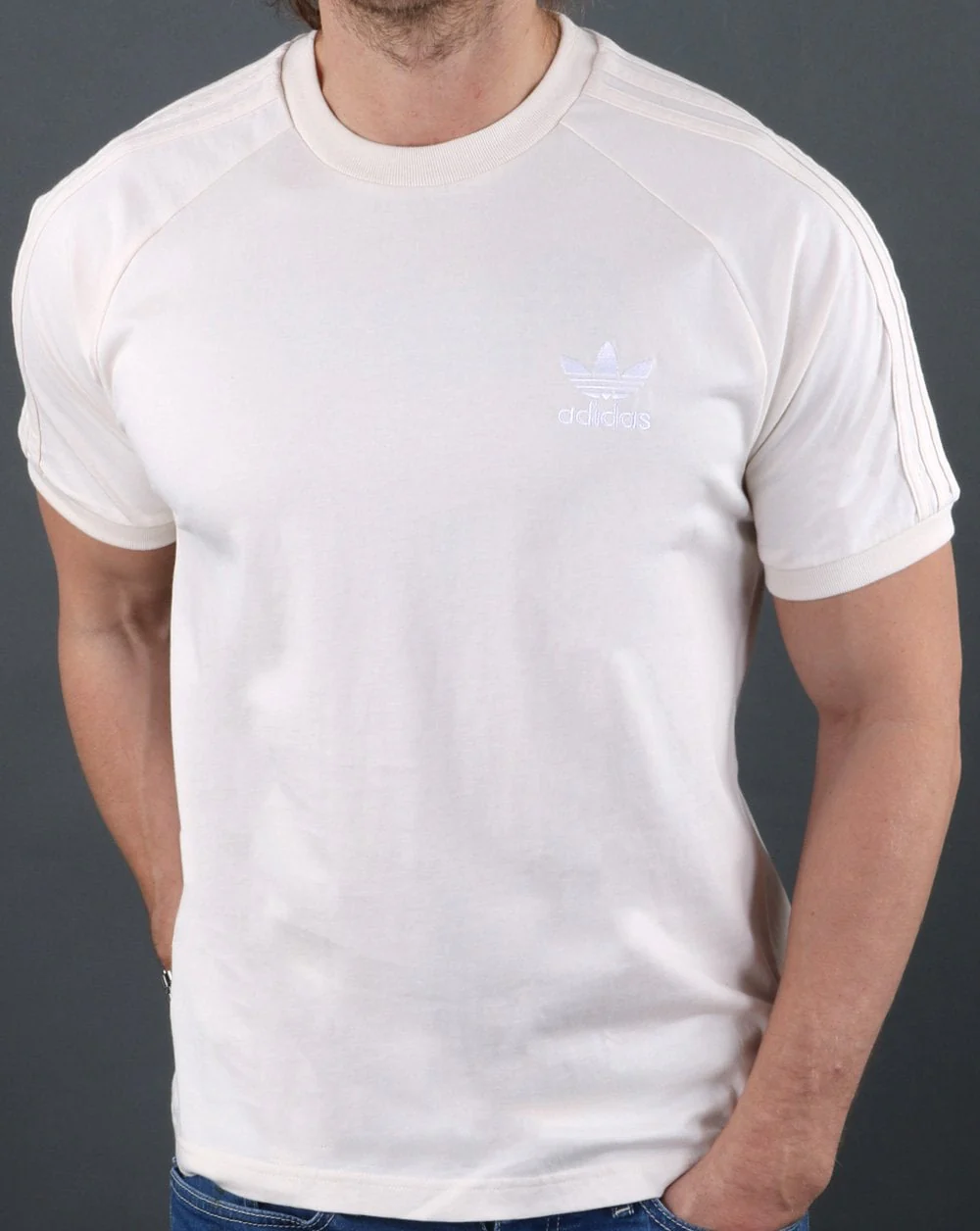 Adidas Originals 3 Stripes T Shirt Cream - Image 3