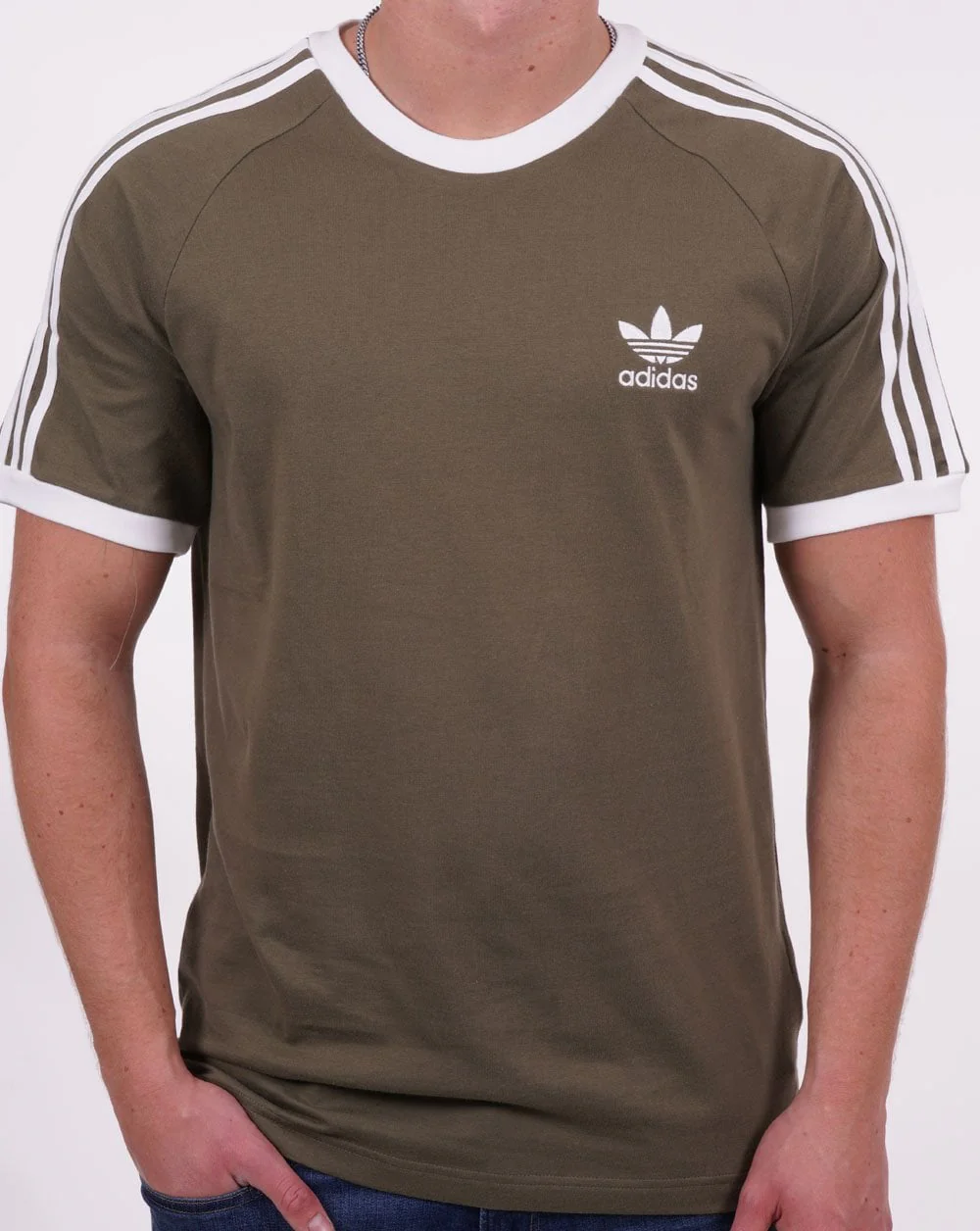 Adidas Originals 3 Stripes T Shirt Olive Green - Image 3