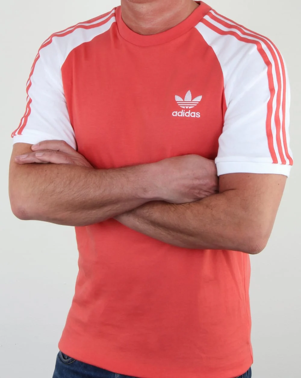 Adidas Originals 3 Stripes T Shirt Scarlet Red/White - Image 3