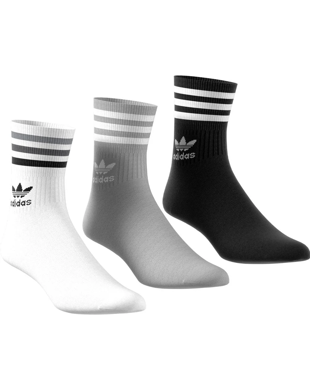 Adidas Originals Crew Socks 3 Pack White/Grey/Black - Image 2