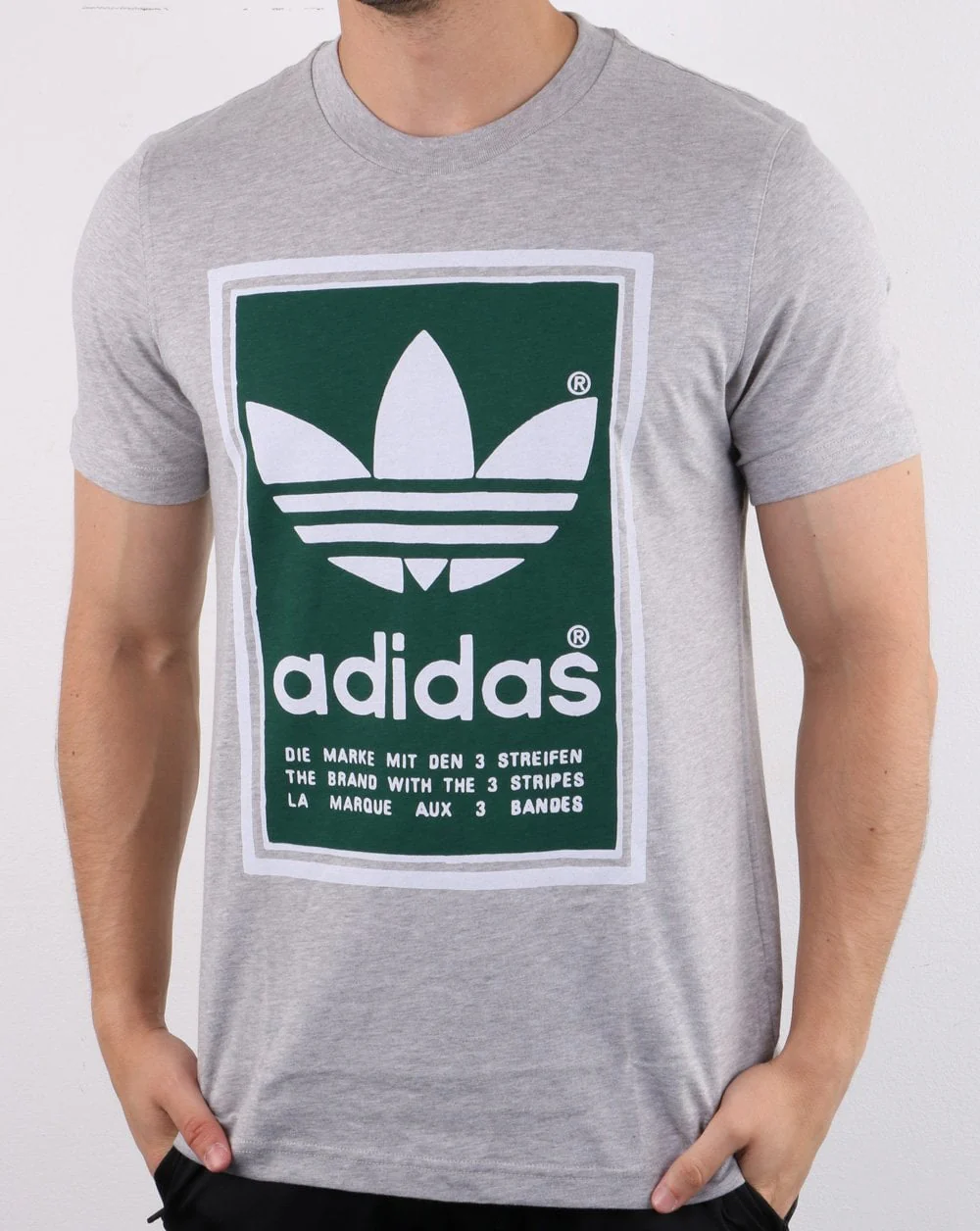 Adidas Originals Filled Label T Shirt Med Grey Heather/green