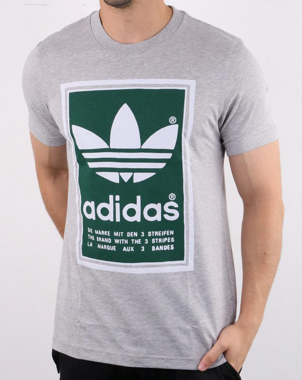 Adidas Originals Filled Label T Shirt Med Grey Heather/green - Image 2