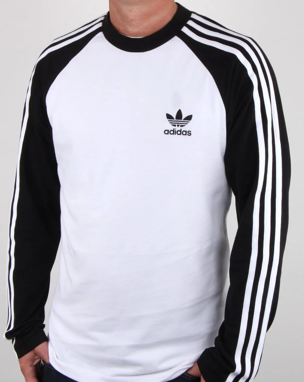 Adidas Originals Long Sleeve 3 Stripes T Shirt White/Black