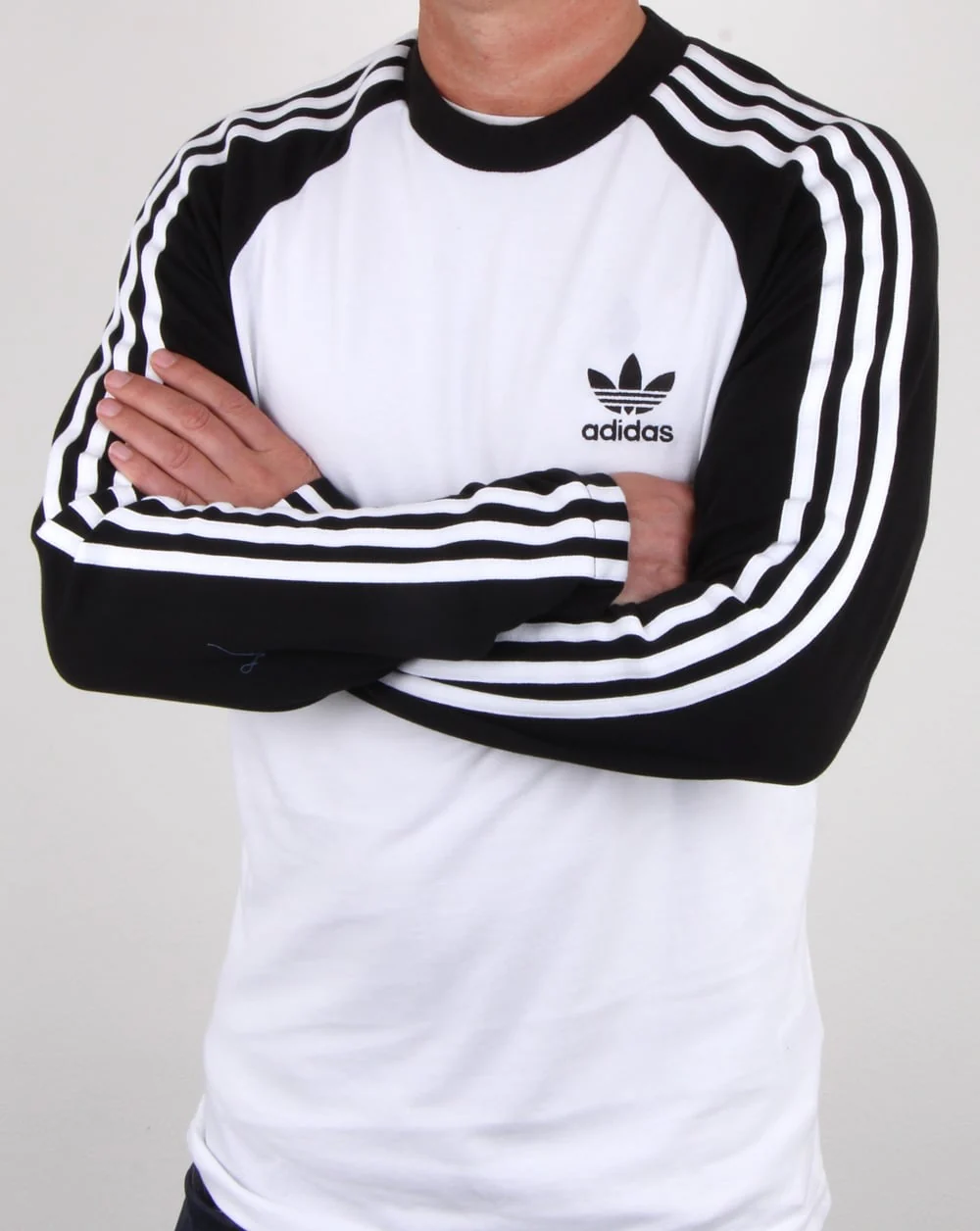 Adidas Originals Long Sleeve 3 Stripes T Shirt White/Black - Image 3