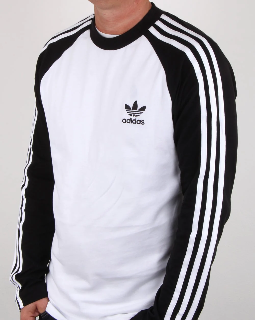 Adidas Originals Long Sleeve 3 Stripes T Shirt White/Black - Image 4