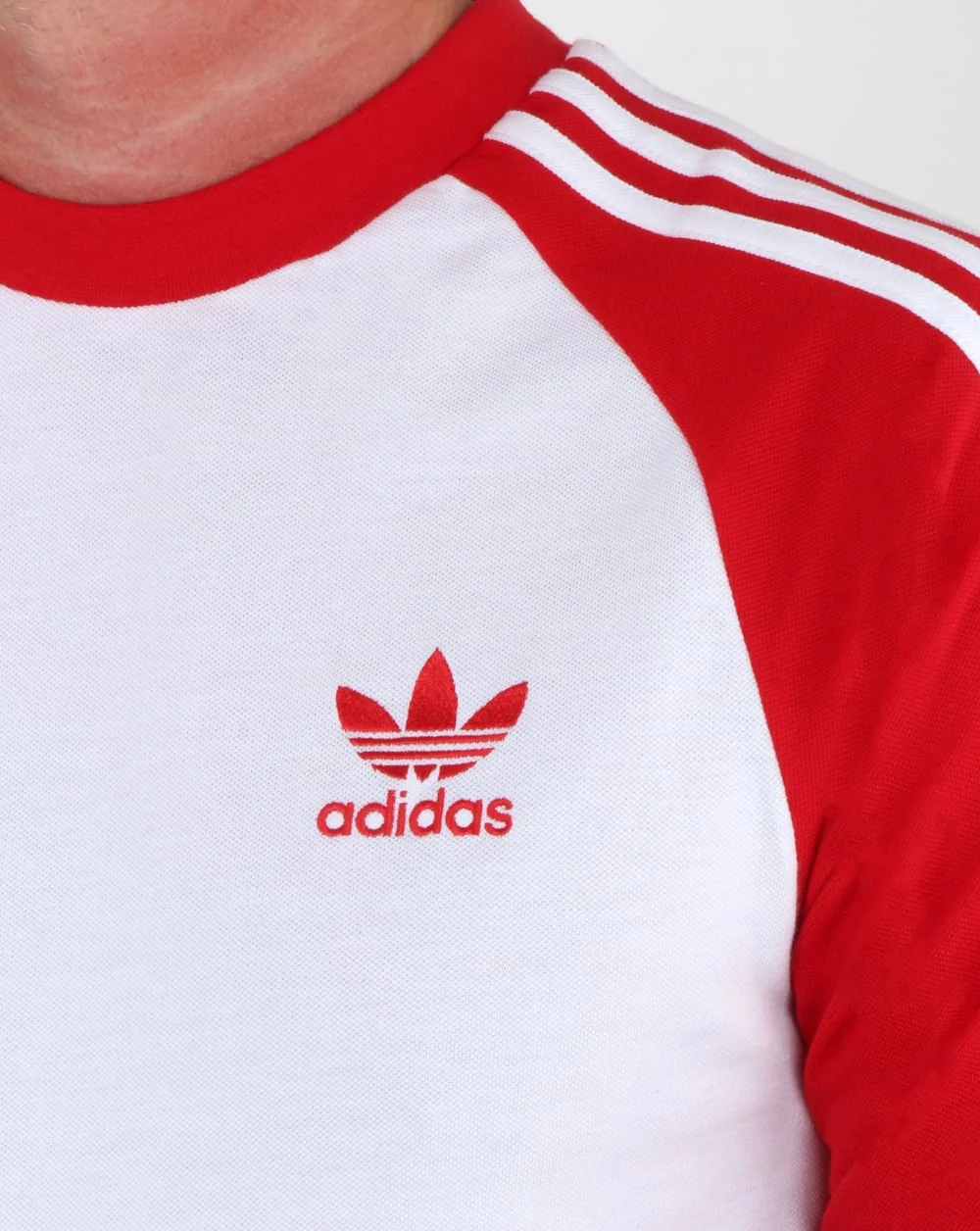 Adidas Originals Long Sleeve 3 Stripes T Shirt White/Red - Image 3