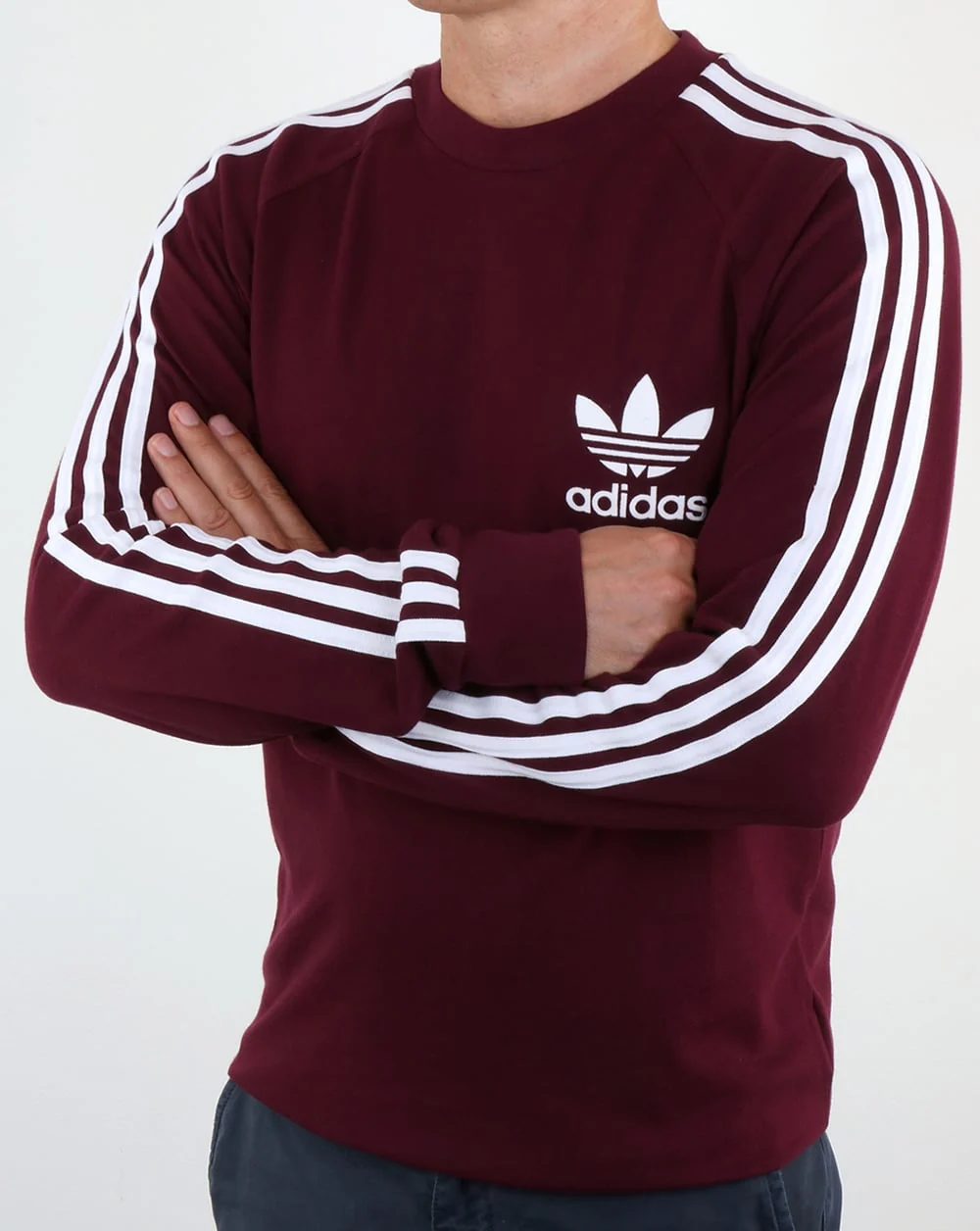 Adidas Originals Long Sleeve Pique T Shirt Maroon - Image 3