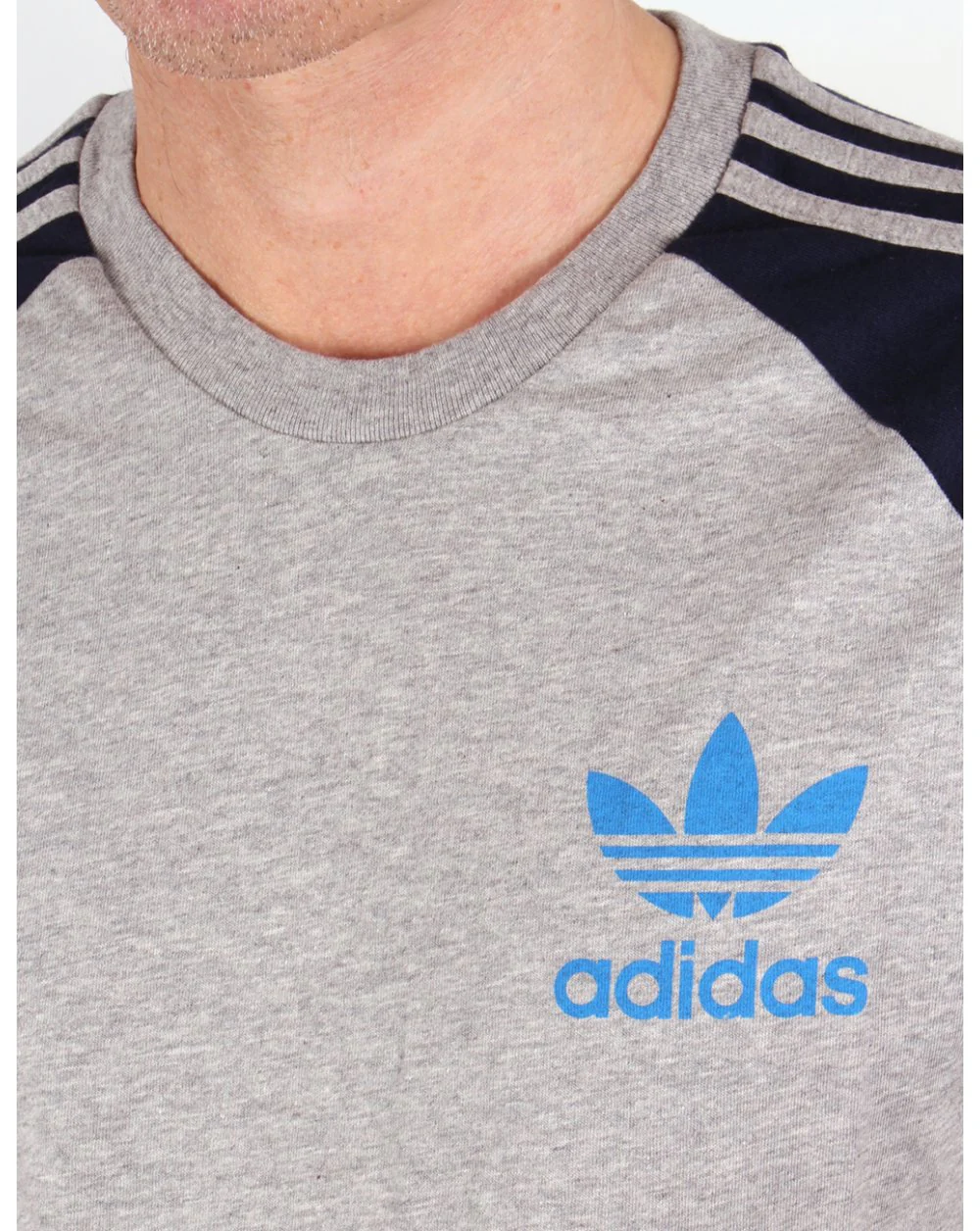 Adidas Originals Retro 3 Stripes T-shirt Heather Grey/navy Blue - Image 2