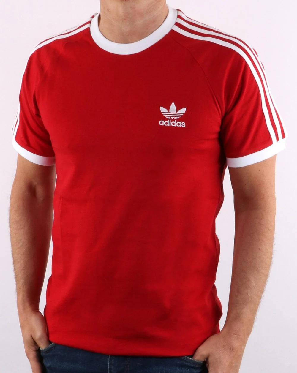 Adidas Originals Retro 3 Stripes T Shirt Red